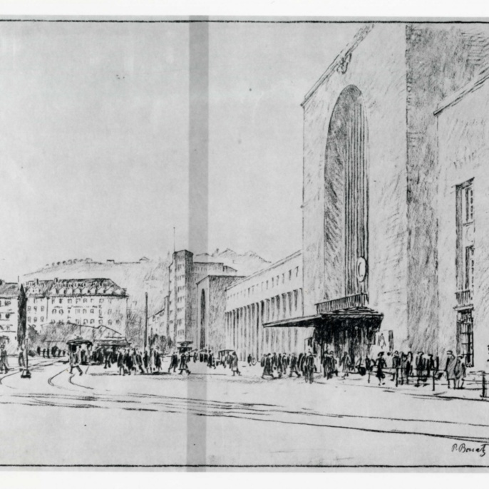 Paul Bonatz, Ansicht des Stuttgarter Hauptbahnhofs, 1928